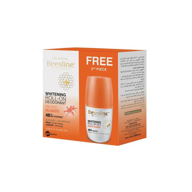 Beesline 48H Antiperspirant and Whitening Roll-On Deodorants with Pacific Islands Scent - 2 x 50 ml