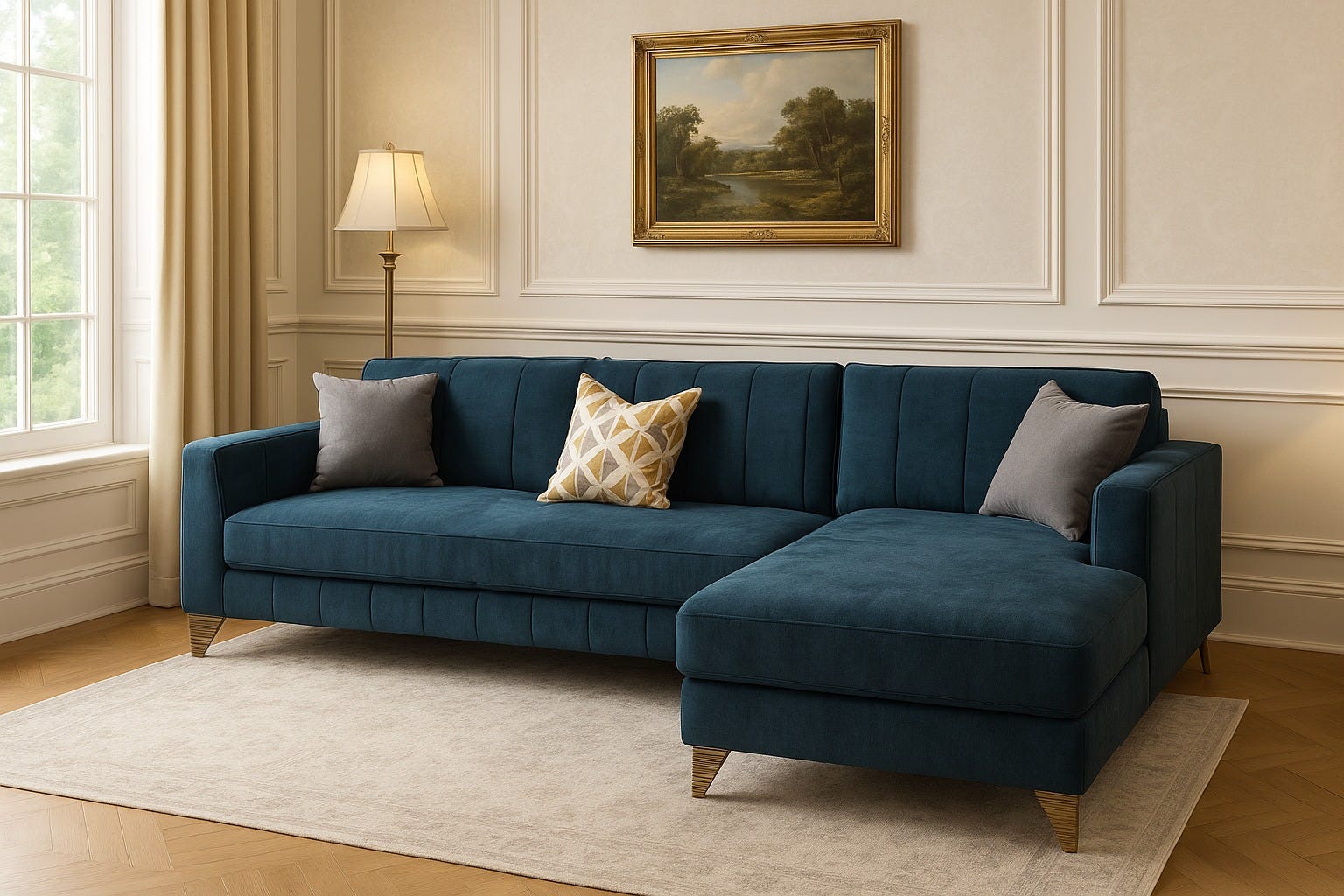 Mosky Wood L-shaped Corner Sofa, 2 Pieces, 3 Levels Sofa, Chaise Longue, Bed, 180x195x84x60 cm - Petrol