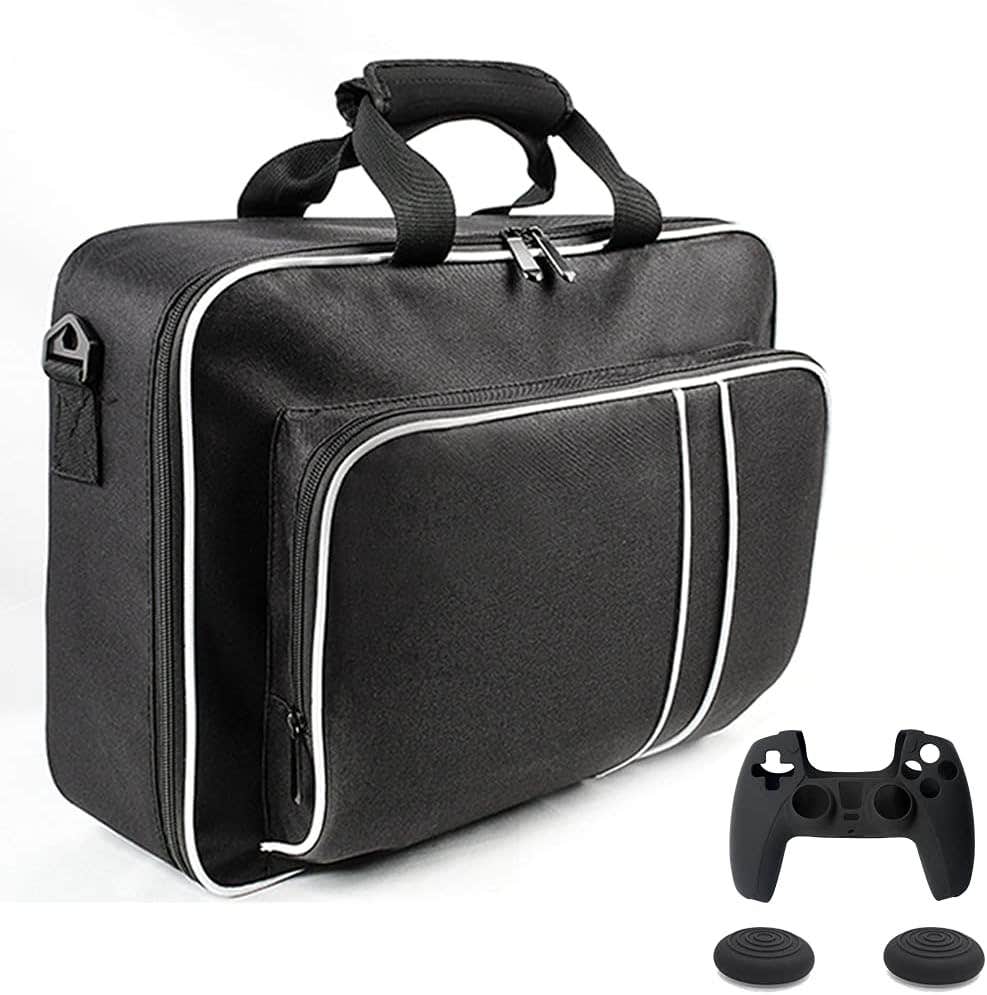 Rekeso Protective Travel Shoulder Bag for PlayStation 5, 4 Pieces - Black