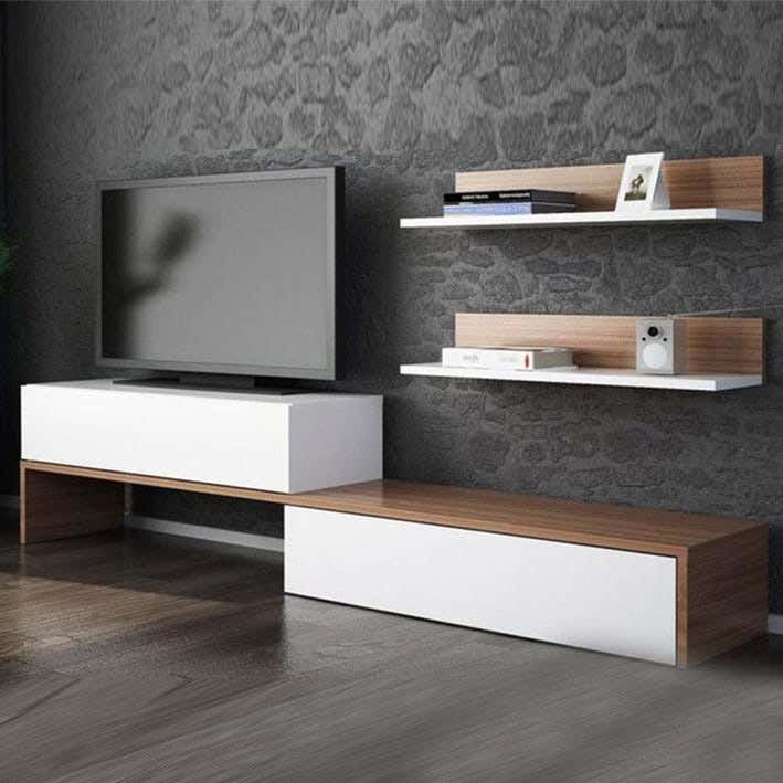 MDF Wooden Tv Unit, 180X55X30 Cm - White Brown