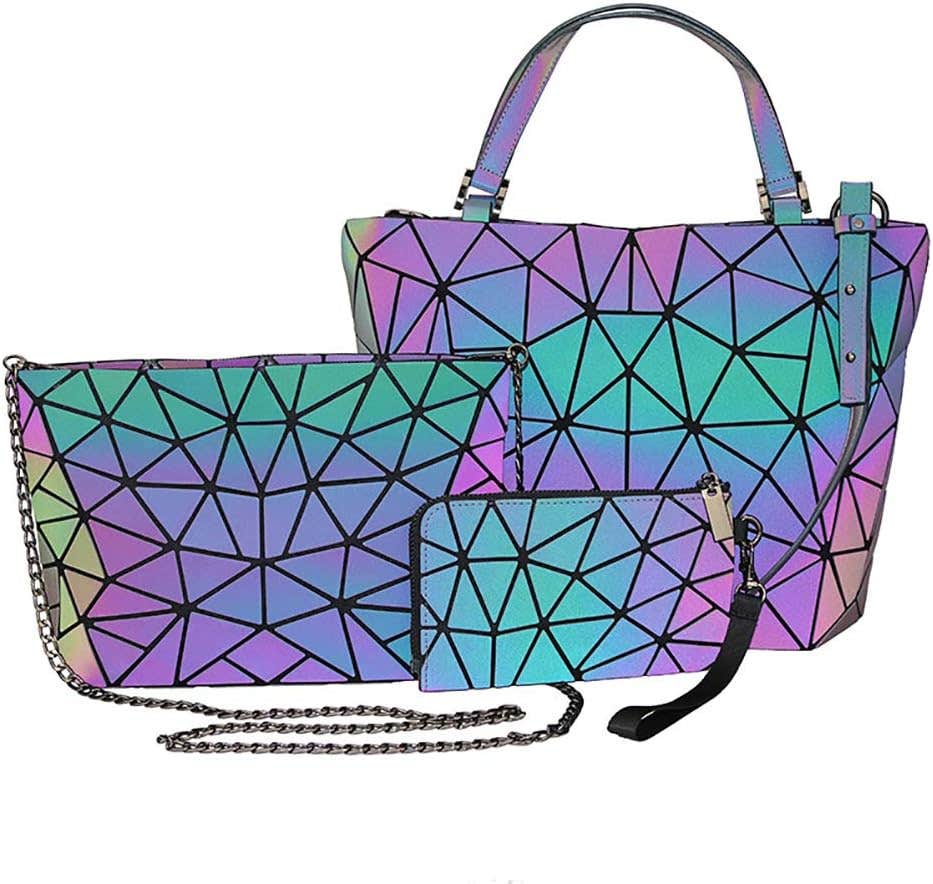 Suszian Holographic PU Tote Bag Set, 3 Pieces - Multicolor