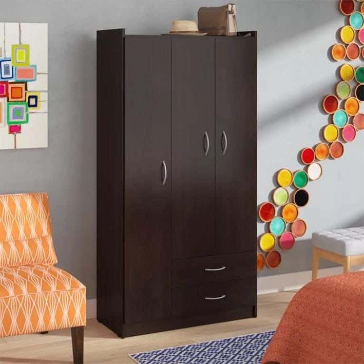 MDF Wood Wardrobe with Drawers, 115x55x210 Cm - Brown