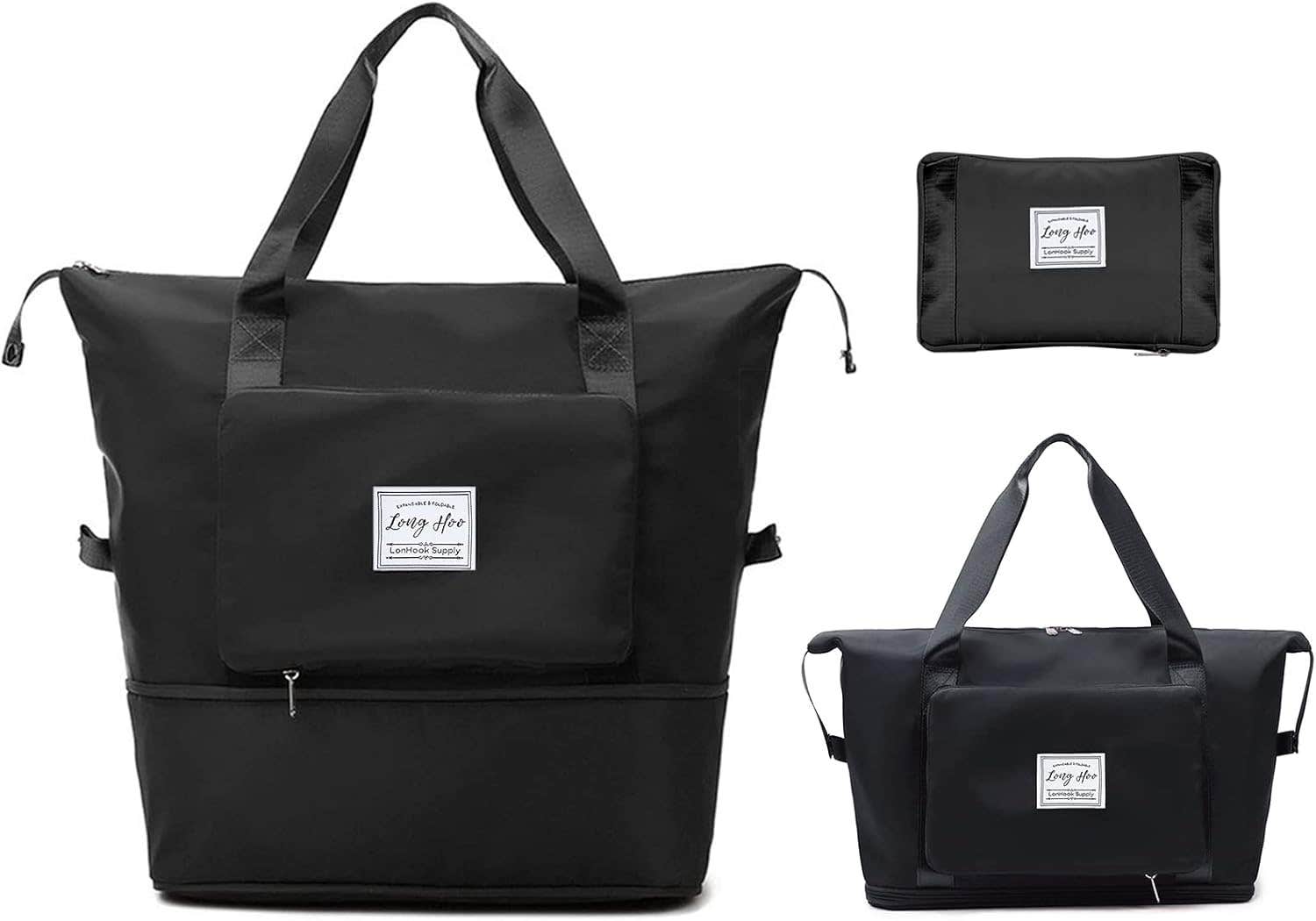 Lonhooker Wet & Dry Separation Waterproof Travel Duffel Bag, Large Capacity - Black