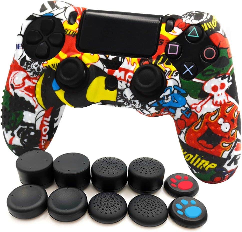 Fottcz Anti-Slip Silicone Controller Cover with Controller Thumb Grips Caps for PlayStation 4, 11 Pieces