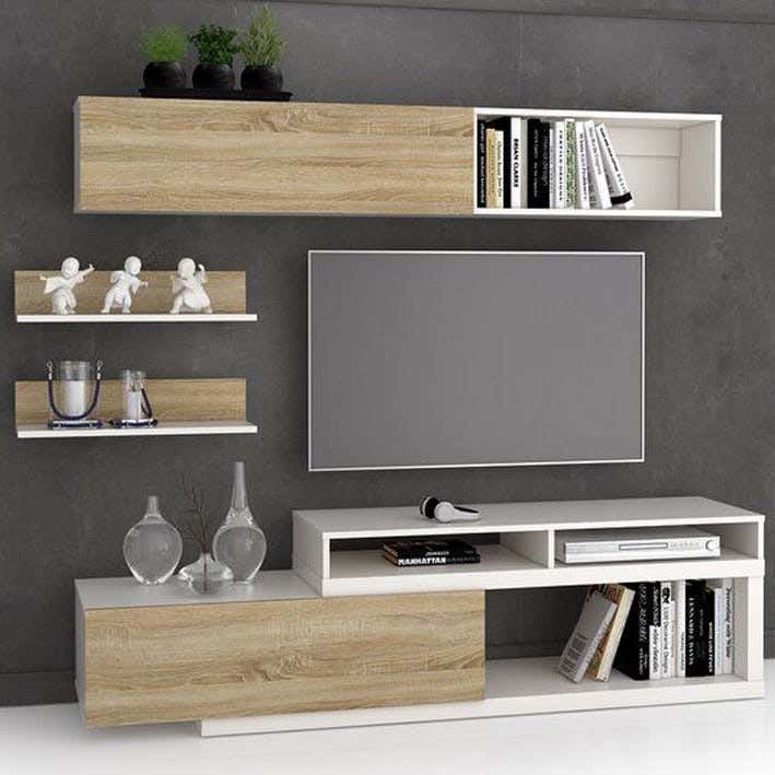 MDF Wooden Tv Unit, 160X44X30 Cm - White Beige