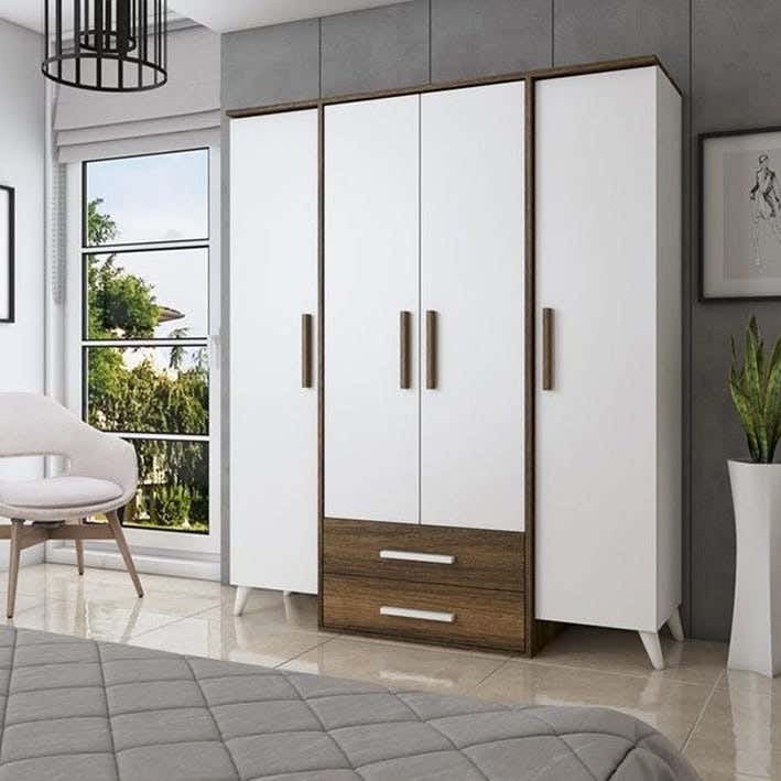 MDF Wood Wardrobe with Drawers, 180x60x200 Cm - White