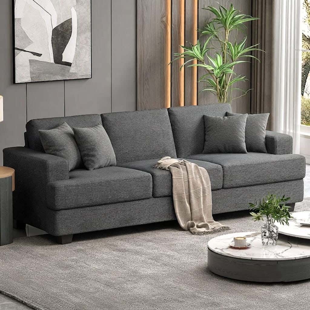 3-seater sofa, beech wood and linen fabric, 200×80×80 cm - dark gray