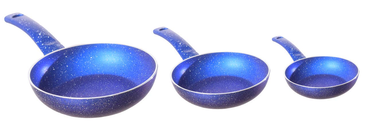 Granite Frying Pan, 3 Pieces- Blue