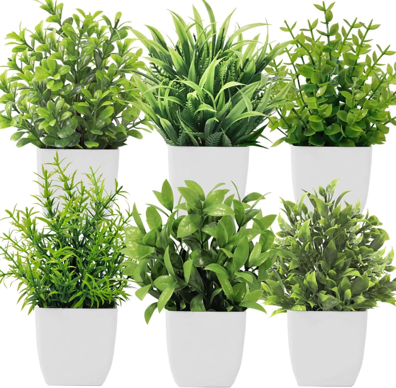 Plastic Planter Pot, 6 Pieces - White Green