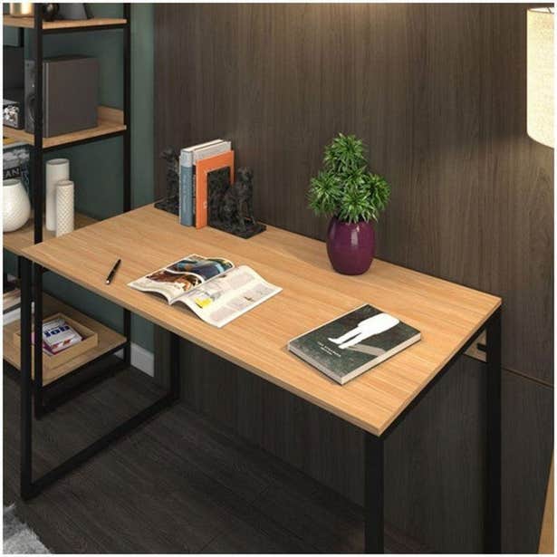 Lion Home Metal Desk with MDF Surface, 75×60×120 Cm - Black Beige