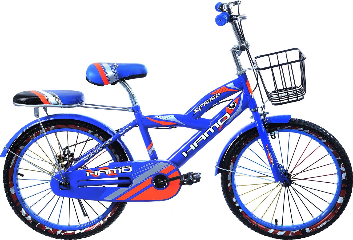 Metal Children's Bicycle, Size 20, with Padded Rear Seat and Front Basket - Blue