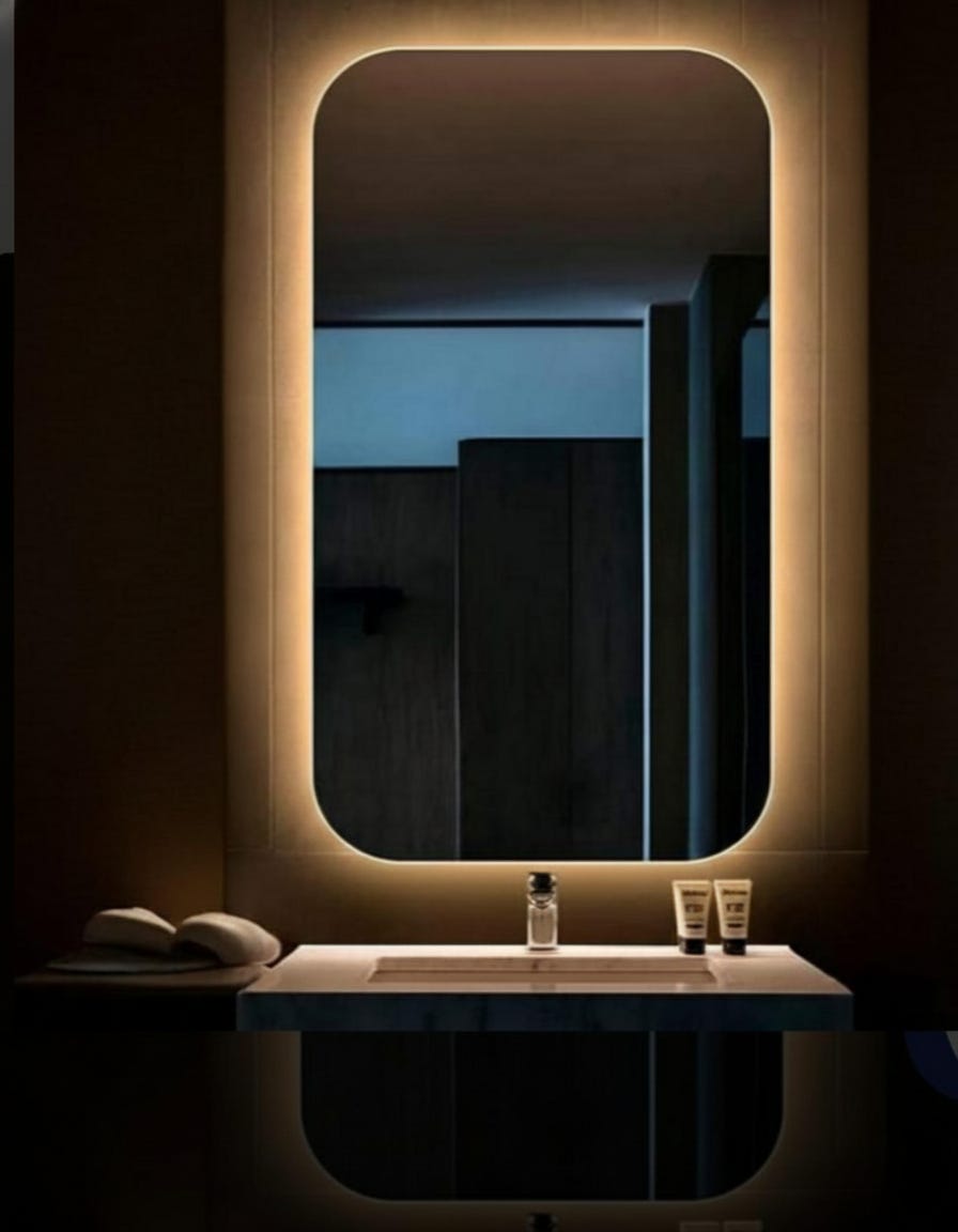 Modern Mirror, Glass, Led Lighting, 55X70 Cm - Silver