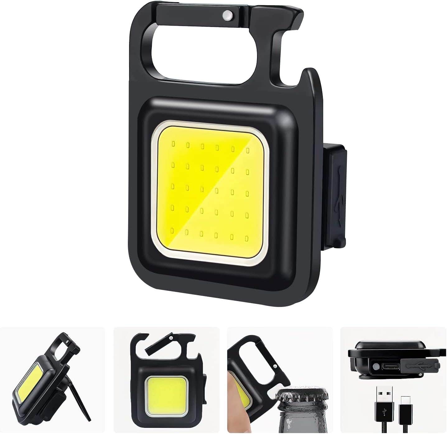 Keychain LED Light with Bottle Opener and USB Charging - Black