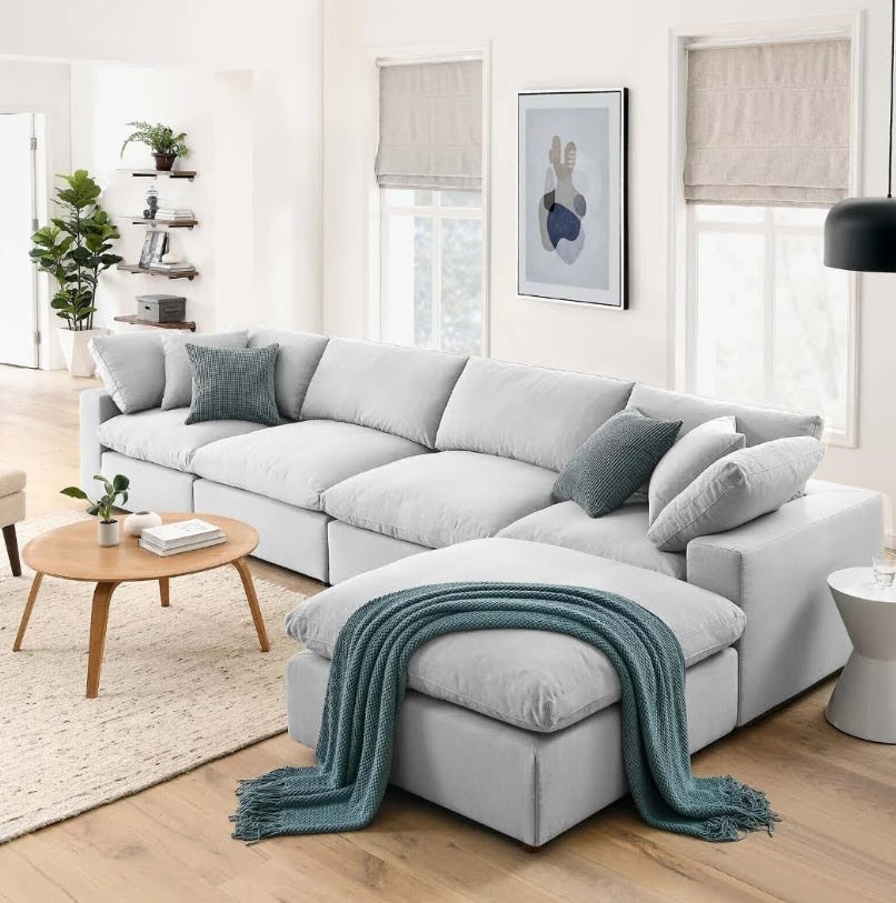 L-Shaped Corner Sofa, Beech Wood, Velvet Fabric, 280 X 85 X 65 Cm - Grey
