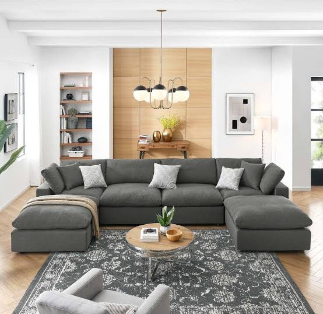 U-Shaped Corner Sofa, Beech Wood, Velvet Fabric, 300×85×75×150 Cm - Grey