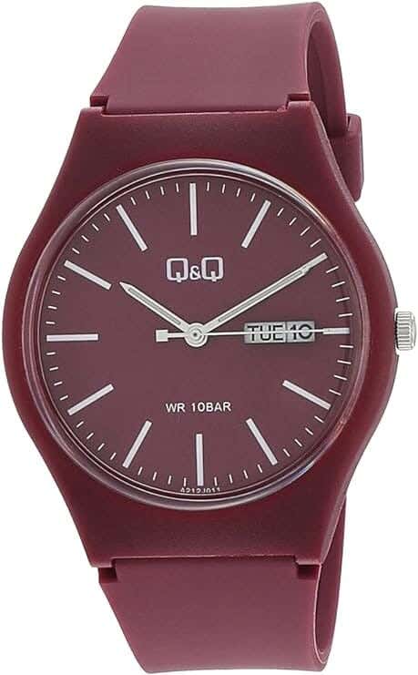 Q&Q A212J011Y Round Analog Casual Watch For women, M /26 - 39 mm - Burgundy