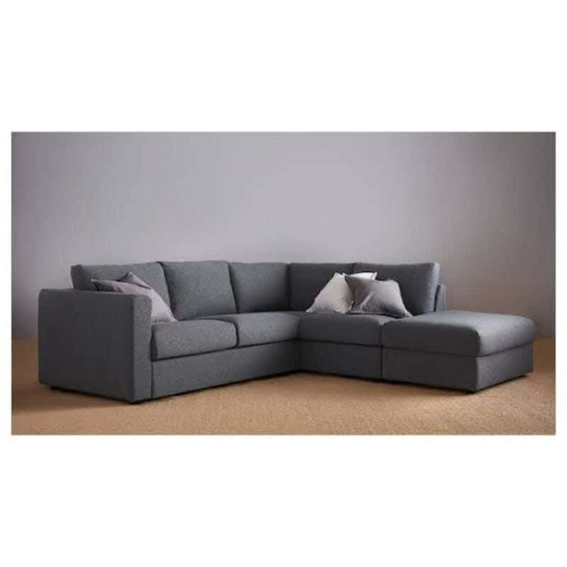 3-piece corner sofa set, red beech wood, 260x200x80 cm, linen - dark gray