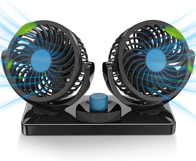 Dual Plastic Car Mount Fan  - Black