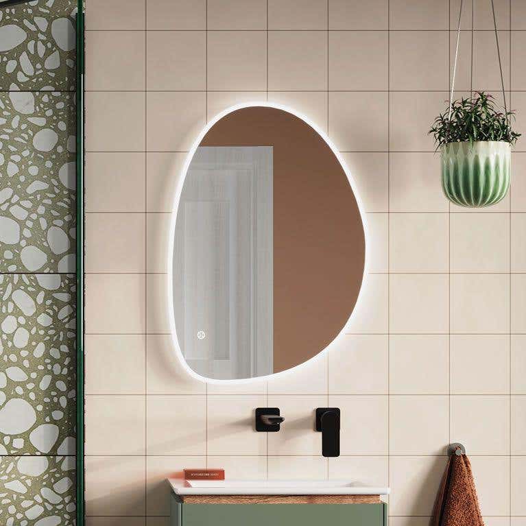 Modern Mirror, Glass, Led Lighting, 55X70 Cm - Silver