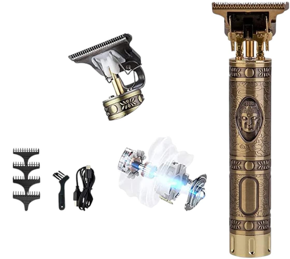 Electric Hair Clipper with Buddha Design and Multiple Guide Combs - Gold