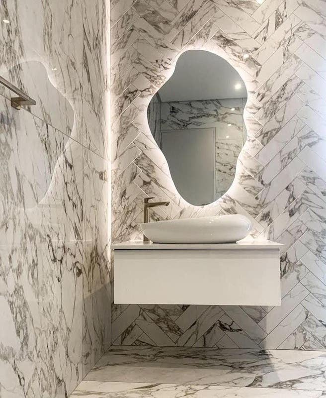 Modern Mirror, Glass, Led Lighting, 55X70 Cm - Silver