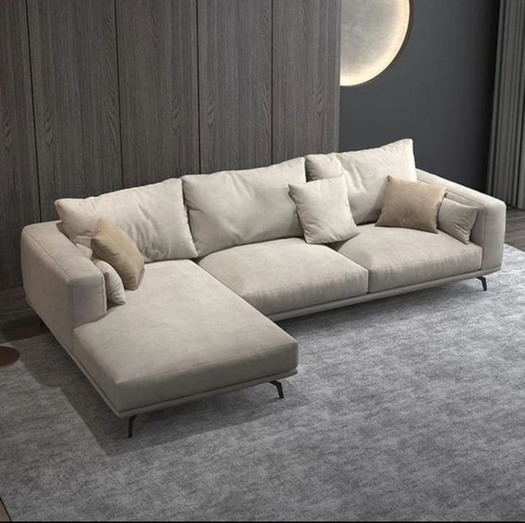 L-Shaped Corner Sofa, Beech Wood, Velvet Fabric, 250 X 85 X 70 Cm - Beige