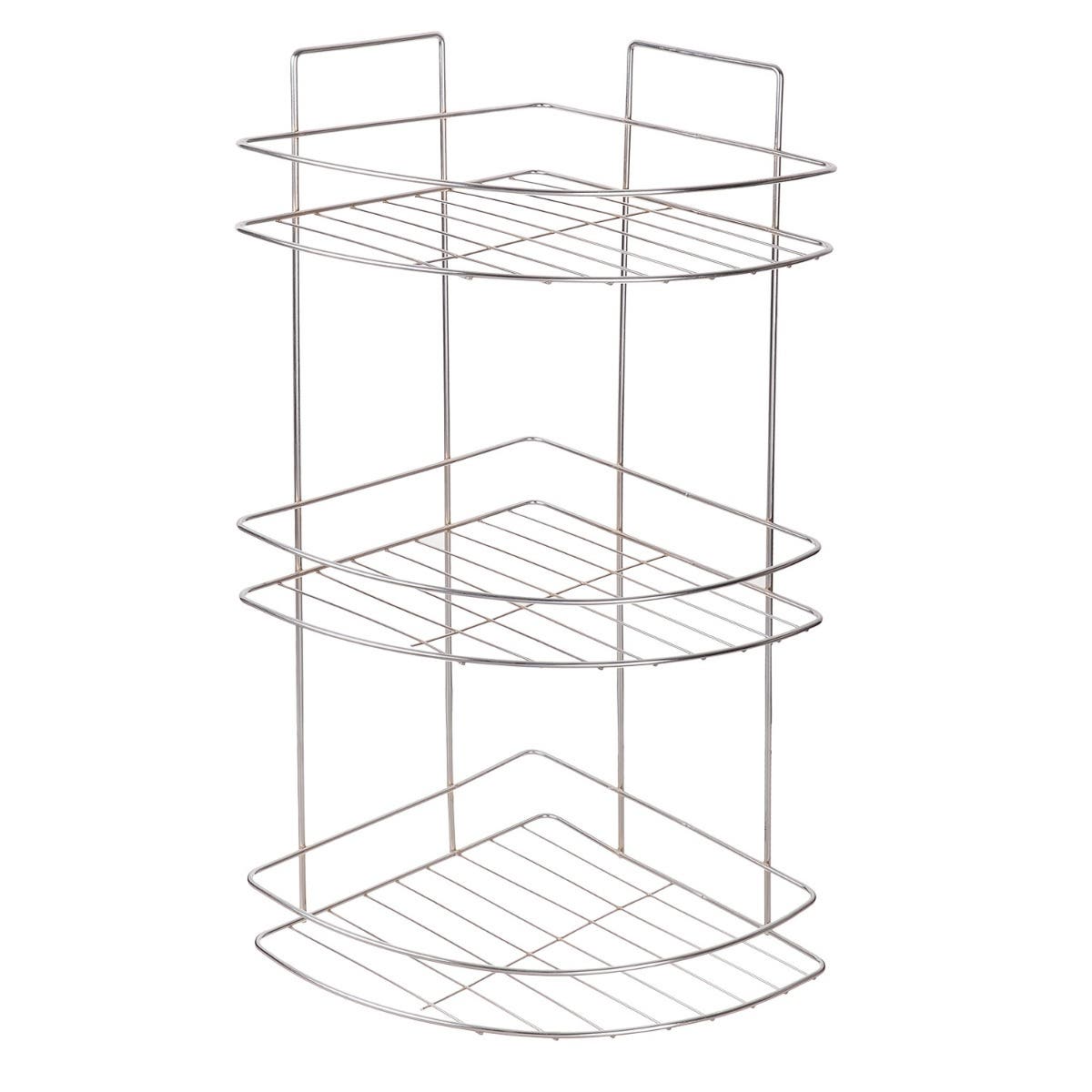 Metal Bathroom Corner, 3 Layers, 26×26×60 cm - Silver
