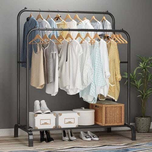 Double Metal Clothes Stand And Organizer - 110 X 150 Cm - Black