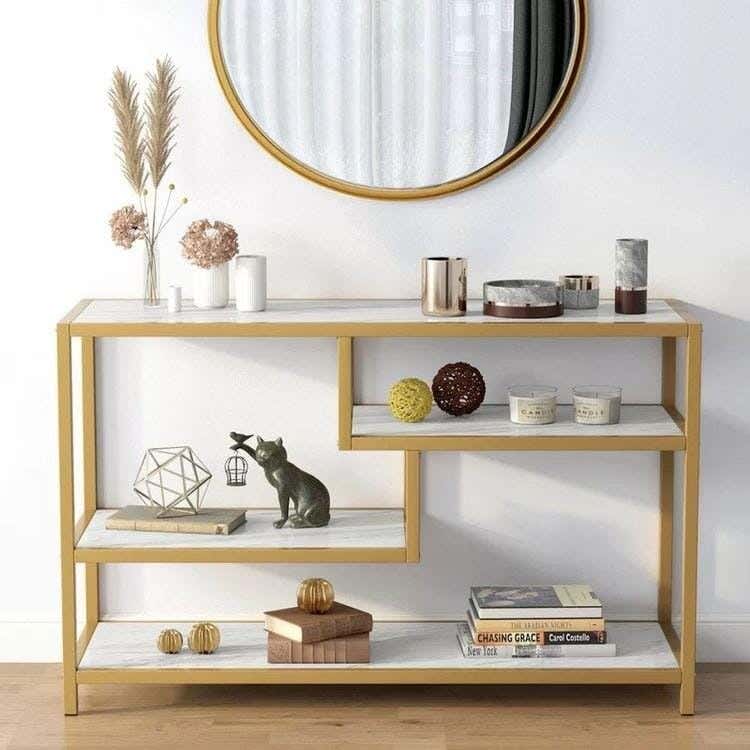 Metal Console Table, Electrostatic Paint, 120 × 40 × 90 cm - Gold