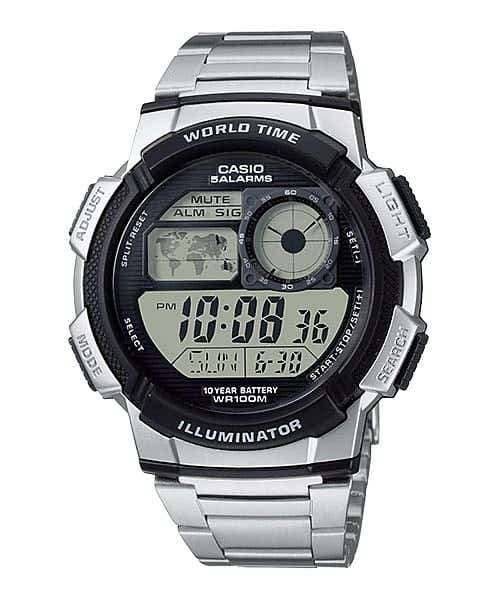 Casio AE-1000WD-1AVDF Digital Watch for Men, Stainless Steel Band - Silver