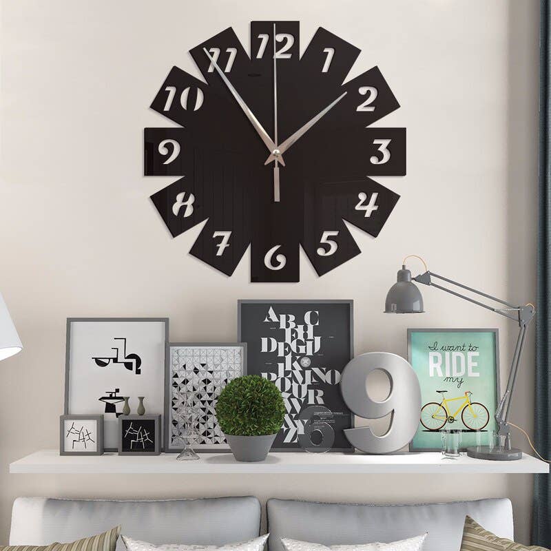 Wall Clock, MDF Wood, 412×40×40×0.5 - Black