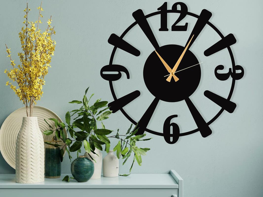 Wall Clock, MDF Wood, 434×40×40×0.5 - Black