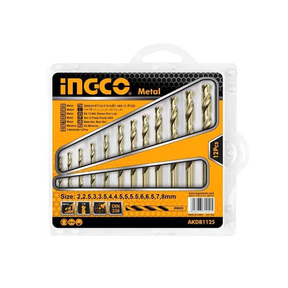 Ingco AKDB1125 Drill Bits Set, 12 Pieces - Gold