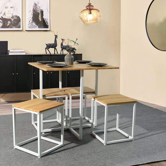 Dining Table, Electrostatic Paint / MDF Wood, 5 Pieces, 100×100×75 - White