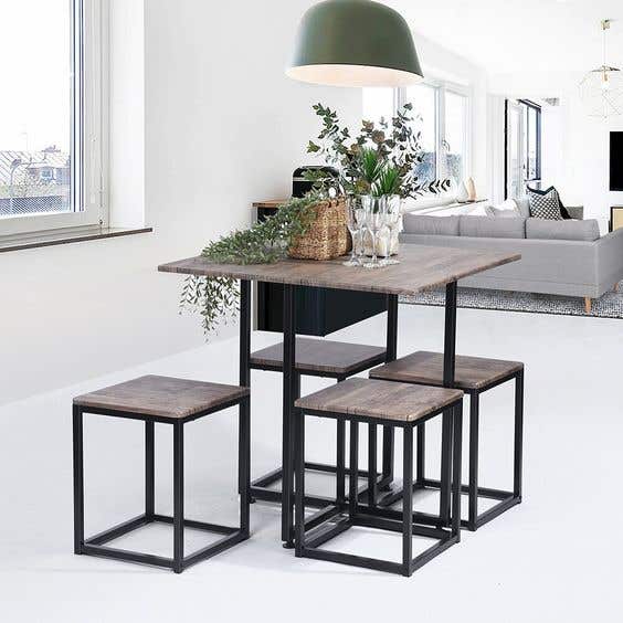 Dining Table, Electrostatic Paint / MDF Wood, 5 Pieces, 100×100×75 - Black