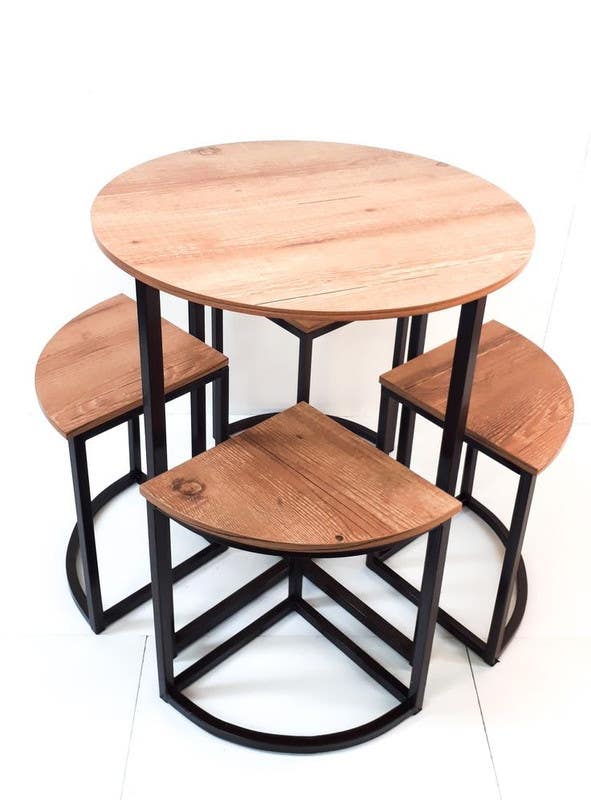 Dining Table, Electrostatic Paint / MDF Wood, 5 Pieces, 100×100×75 - Black