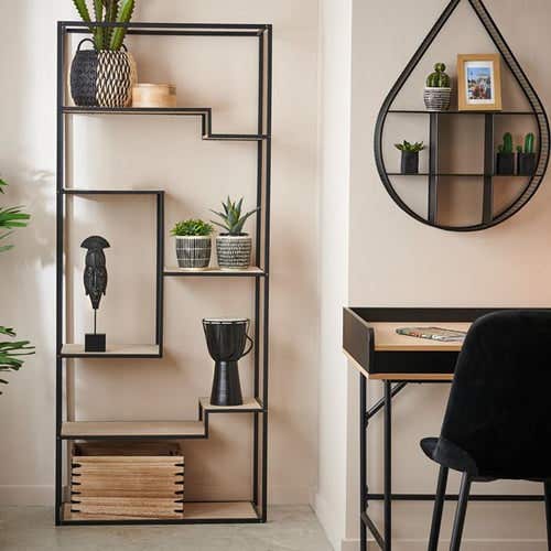 Steel and MDF wood Decor stand, 180×35×100 Cm - Black