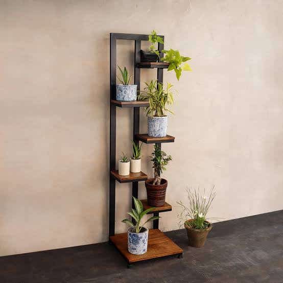 Steel and MDF wood Decor stand, 150×50×50 Cm - Black
