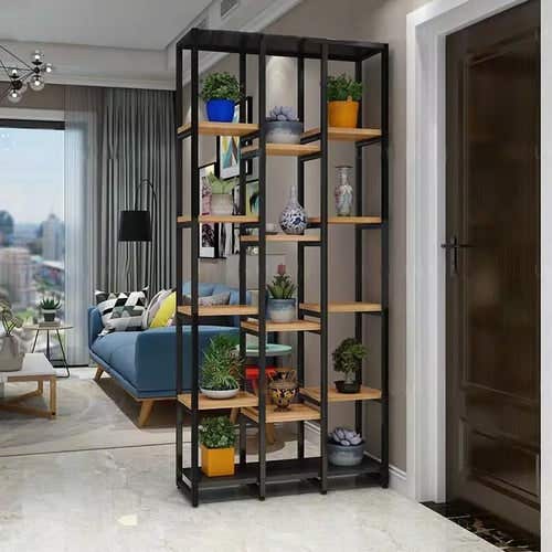 Steel and MDF wood Decor stand, 200×120×35 Cm - Black