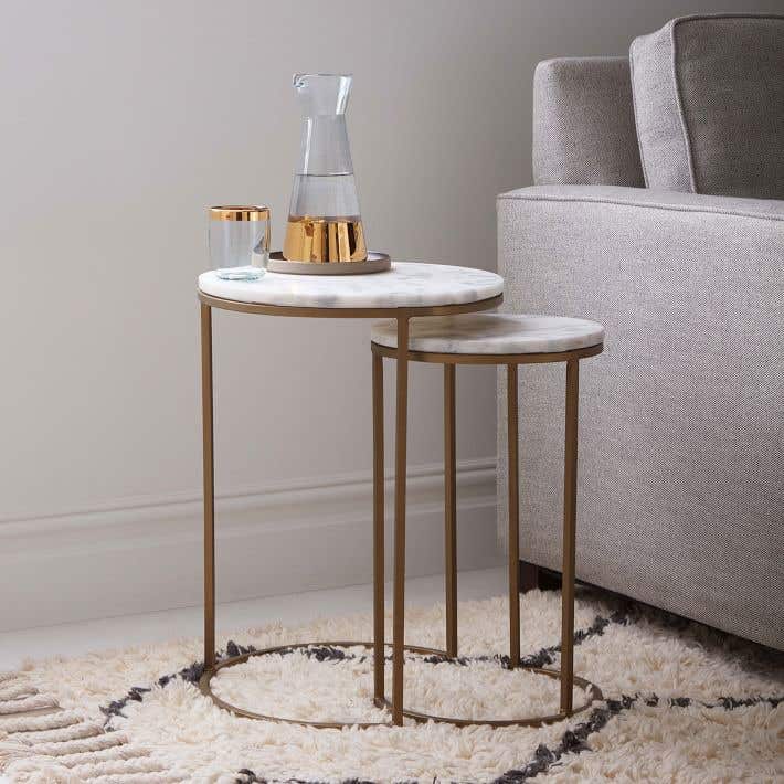 Tables Set, Electrostatic Paint / MDF Wood, 2 Pieces - Gold