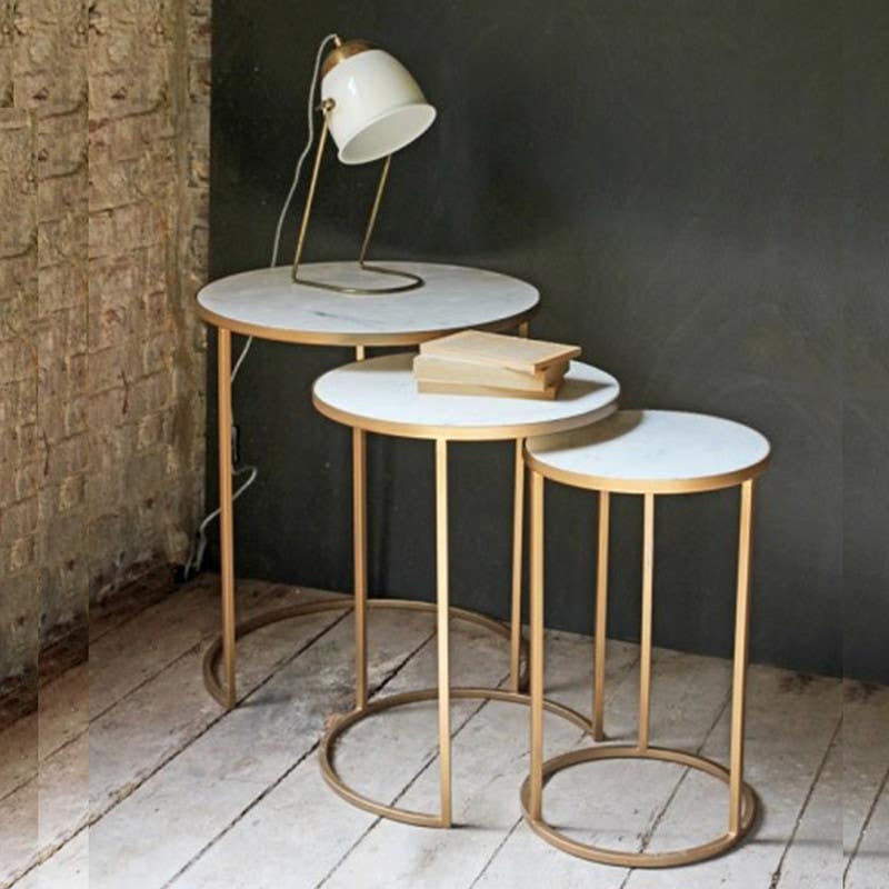 Steel Side Table Set, 3 piece Cm - Gold