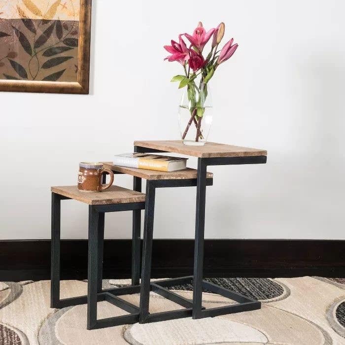 Steel Side Table Set, 3 piece - Black