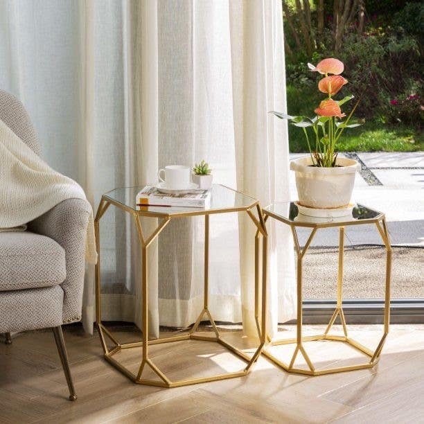 Steel Side Table Set, 2 piece - Gold