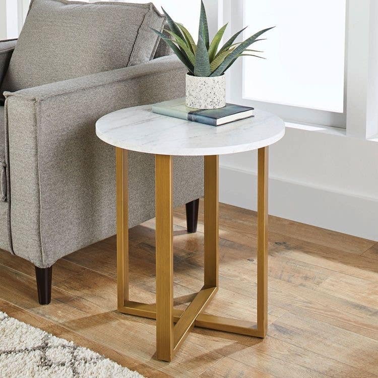 Steel Side Table, 50×40 Cm - Light Brown