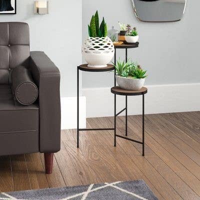 Side Table, Steel With Electrostatic Paint / MDF Wood, 30×30×60 - Black
