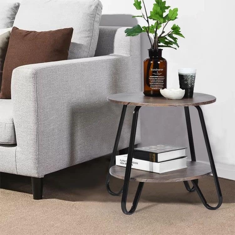 Side Table, Steel With Electrostatic Paint / MDF Wood, 45×45×50 - Black