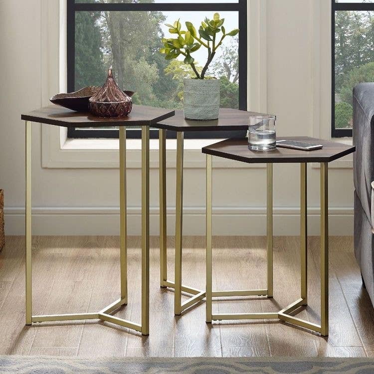 Tables Set, Electrostatic Paint / MDF Wood, 3 Pieces - Gold