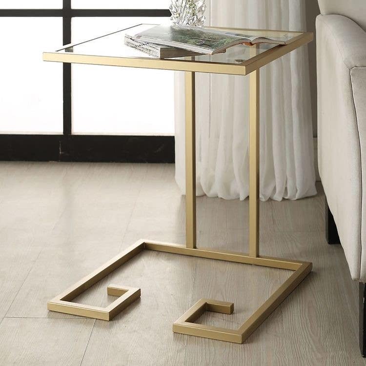 Side Table, Steel With Electrostatic Paint / MDF Wood, 45×45×50 - Gold