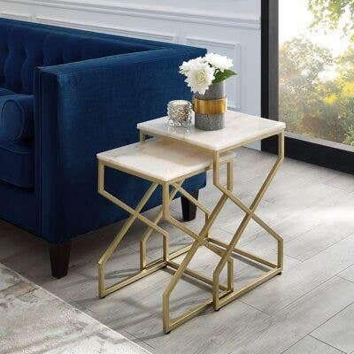 Tables Set, Electrostatic Paint / MDF Wood, 2 Pieces - Gold