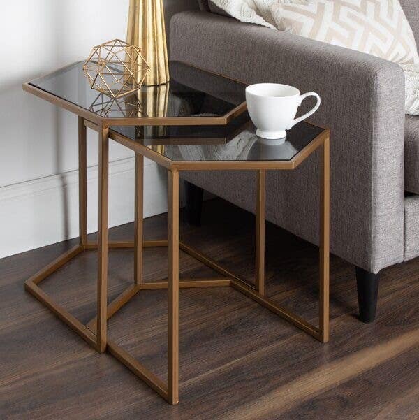 Tables Set, Electrostatic Paint / MDF Wood, 2 Pieces - Gold